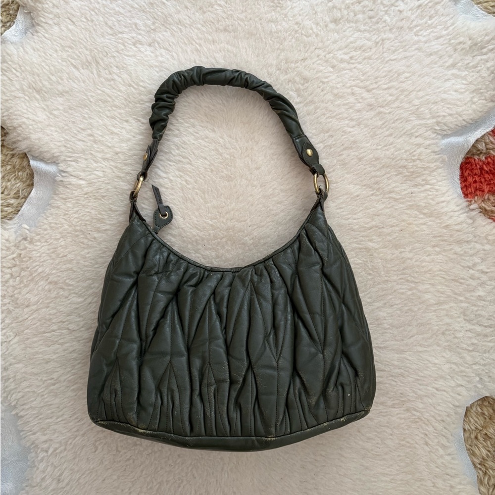 Green Leather Hobo Bag, vintage, handmade Italian